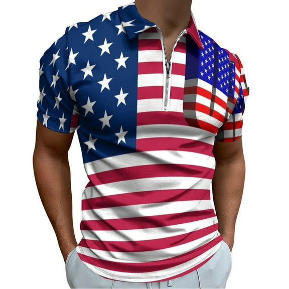 National Flag United States America USA Men Zipper T-shirt Summer Casual Short Sleeve T-shirt Top