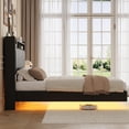 thumbnail image 3 of Bingirl Queen - Size Floating Bed Frame with RGB LED Lights and Storage Headboard, Upholstered, with Charging Station, 50 - inch Tall Headboard, Leather Bed Frame, No Box Spring Needed (Black), 3 of 8