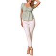 thumbnail image 2 of INSPIRAR CHIC Blusa de Peplum para Mujeres con Mangas Cortas y Cuello Corazón, Fruncida, Floral, Verde Claro, Talla S, 2 of 6