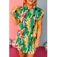 thumbnail image 2 of Women's Green Abstract Print Mini Dress with Frilled Neck and Ruffled Sleeves, 2 of 7