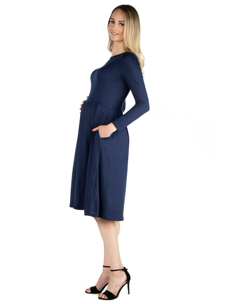 knee length dresses for ladies Light Blue Rib Knit Off Shoulder Fitted Maternity Midi Dress