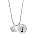 thumbnail image 1 of Delight Jewelry Silvertone Little Bird Initial - G - Silvertone Script Initial Disc - T - Charm Necklace, 20"+3", 1 of 4