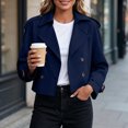 thumbnail image 4 of IUYRTFE Women's Cropped Double Breasted Trench Jacket with Pockets Long Sleeve Lapel Collar Casual Short Coat, 4 of 6