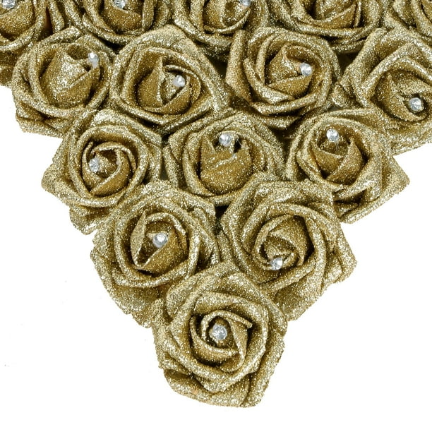 Ramo de rosas artificiales IPOPUL, 25 unidades, con purpurina dorada, 22,5 cm