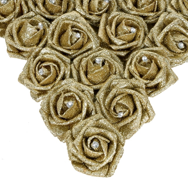 Ramo de rosas artificiales IPOPUL, 25 unidades, con purpurina dorada, 22,5 cm