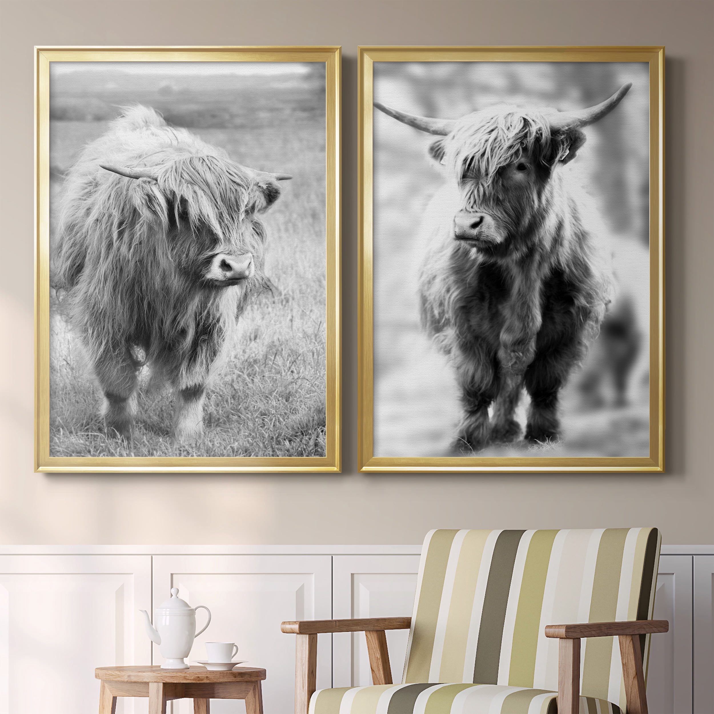 2 Piece Set Gretna Green Highland Premium Framed Canvas - Ready to Hang - 26.5 x 36.5 Each - Gold Frame