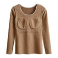 thumbnail image 4 of Womens Thermal Undershirt Long Sleeve Stretch Base Layer Tops Round Neck Pullover Lined Thermal Warm Soft T Shirt Brown XL, 4 of 4
