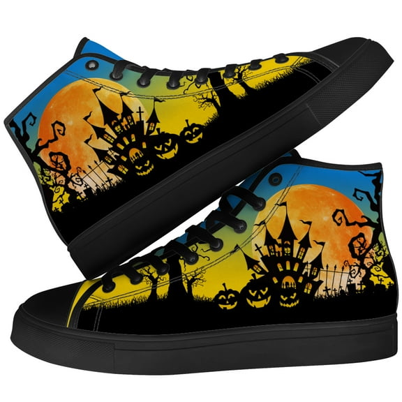 Aidianart Halloween Pumpkin High Top Shoes Womens High Top Canvas Sneakers Size 8