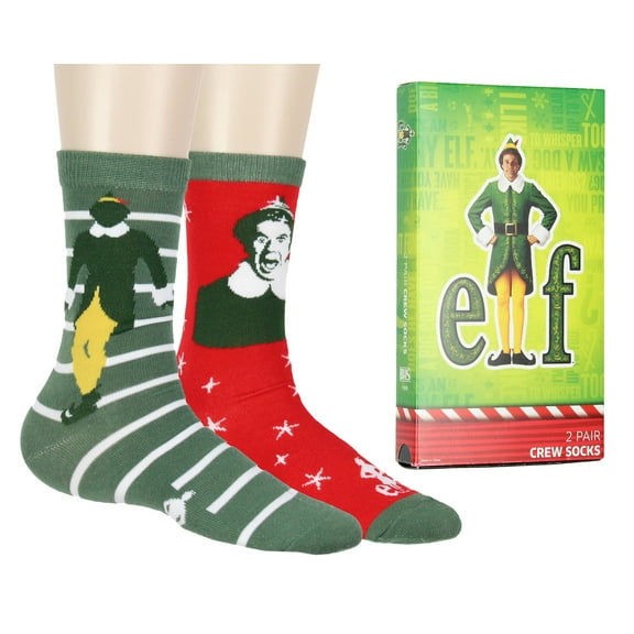 Elf Women's Socks Buddy The Elf Socks Santa's Coming VHS Replica Case 2-Pair Mid Calf Novelty Holiday Crew Socks