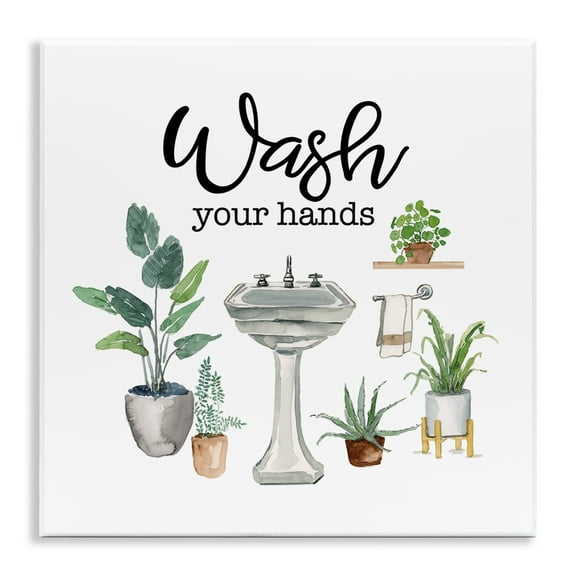 Stupell Industries Hygiene Phrase with Plants Bath & Laundry Painting Unframed Art Print Wall Art, 12 x 12