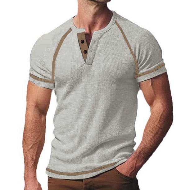 pstuiky Mangas cortas para hombre, Camiseta de manga corta con cuello redondo y parche de color para hombre camisas casuales para hombre m