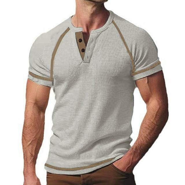 pstuiky Mangas cortas para hombre, Camiseta de manga corta con cuello redondo y parche de color para hombre camisas casuales para hombre m