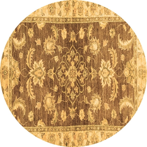 Ahgly Company Machine Washable Indoor Round Oriental Brown Traditional Area Rugs, 4' Round