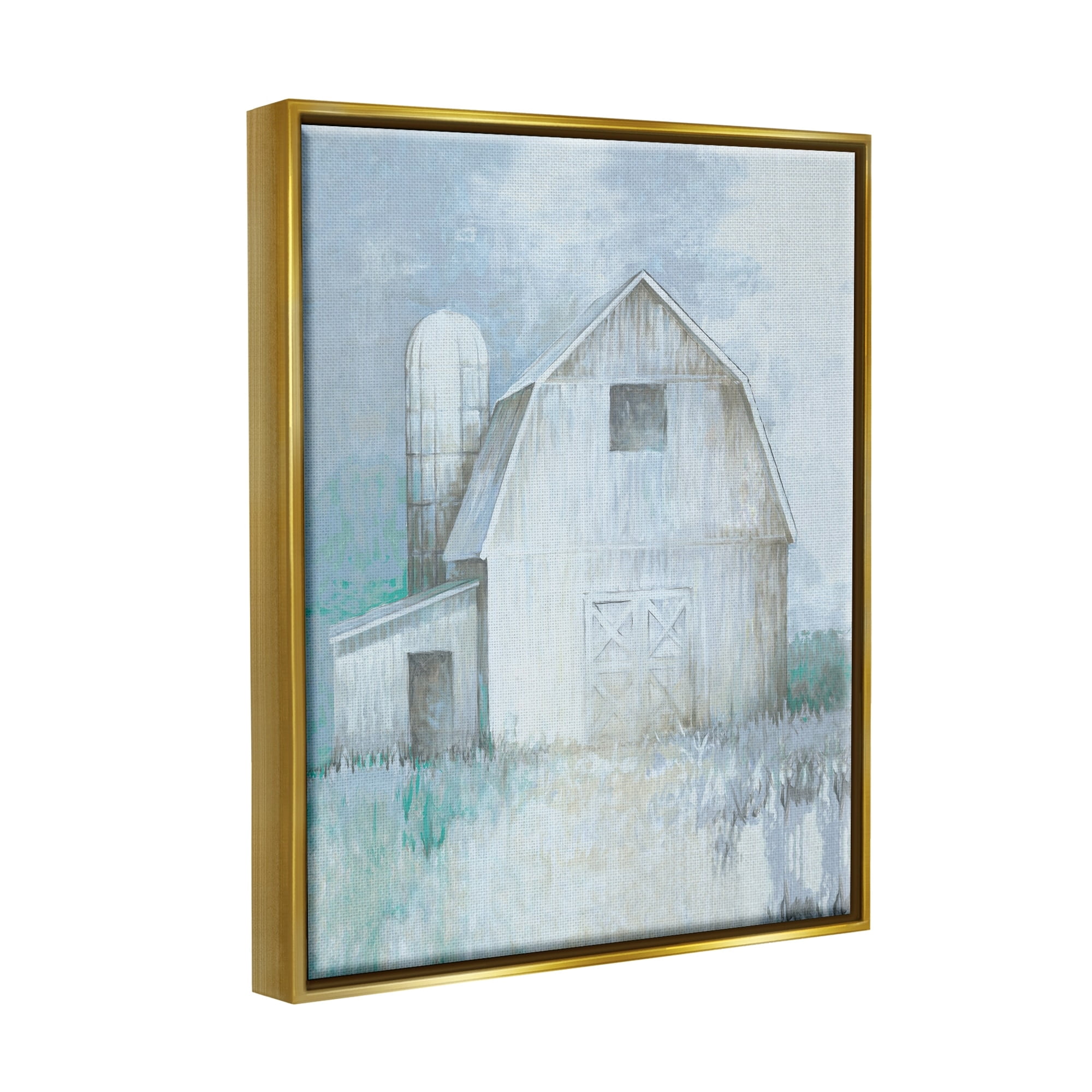 Stupell Industries Modern Country Barn Contemporary Pastel Brush Strokes Painting Metallic Gold Floating Framed Canvas Print Wall Art, Design by White Ladder