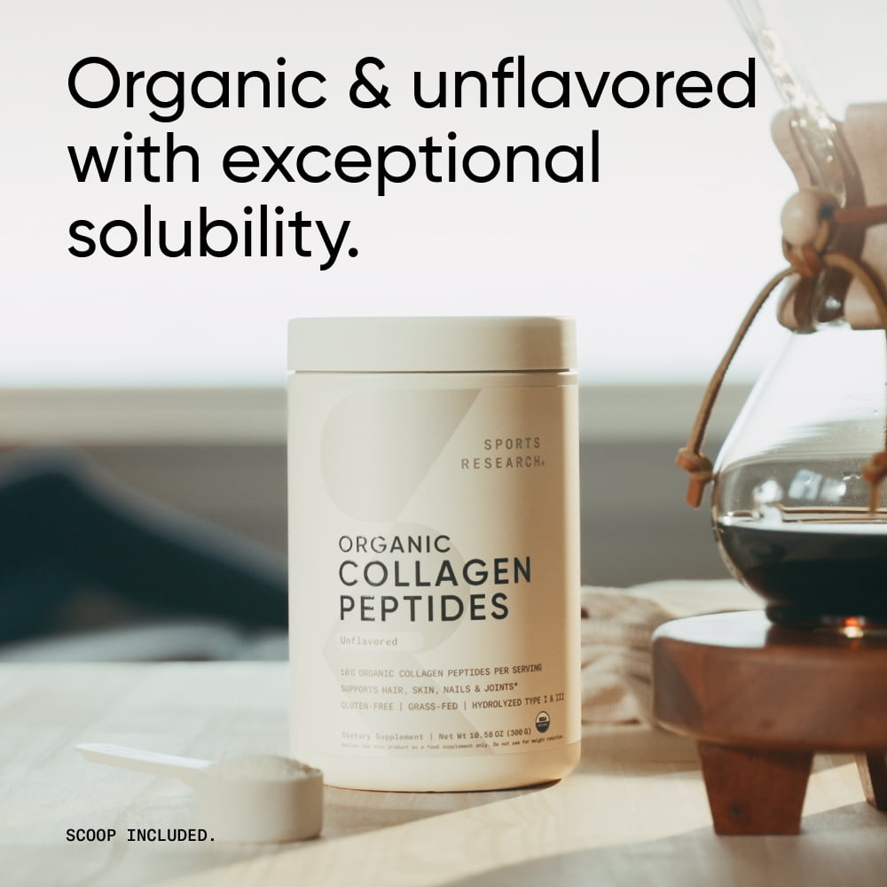 Sports Research Collagen Peptides Powder for Skin, Nails and Joints, Unflavored, 8oz, 23 Servings