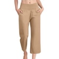thumbnail image 4 of Petite Womens Wide Leg Crop Pants 2026 Summer Smocked Waist Pull On Casual Palazzo Trousers with Pockets Khaki L, 4 of 6