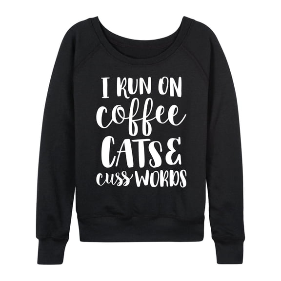 Instant Message - Coffee Cats Cuss Words - Ladies Lightweight French Terry Long Sleeve Shirt