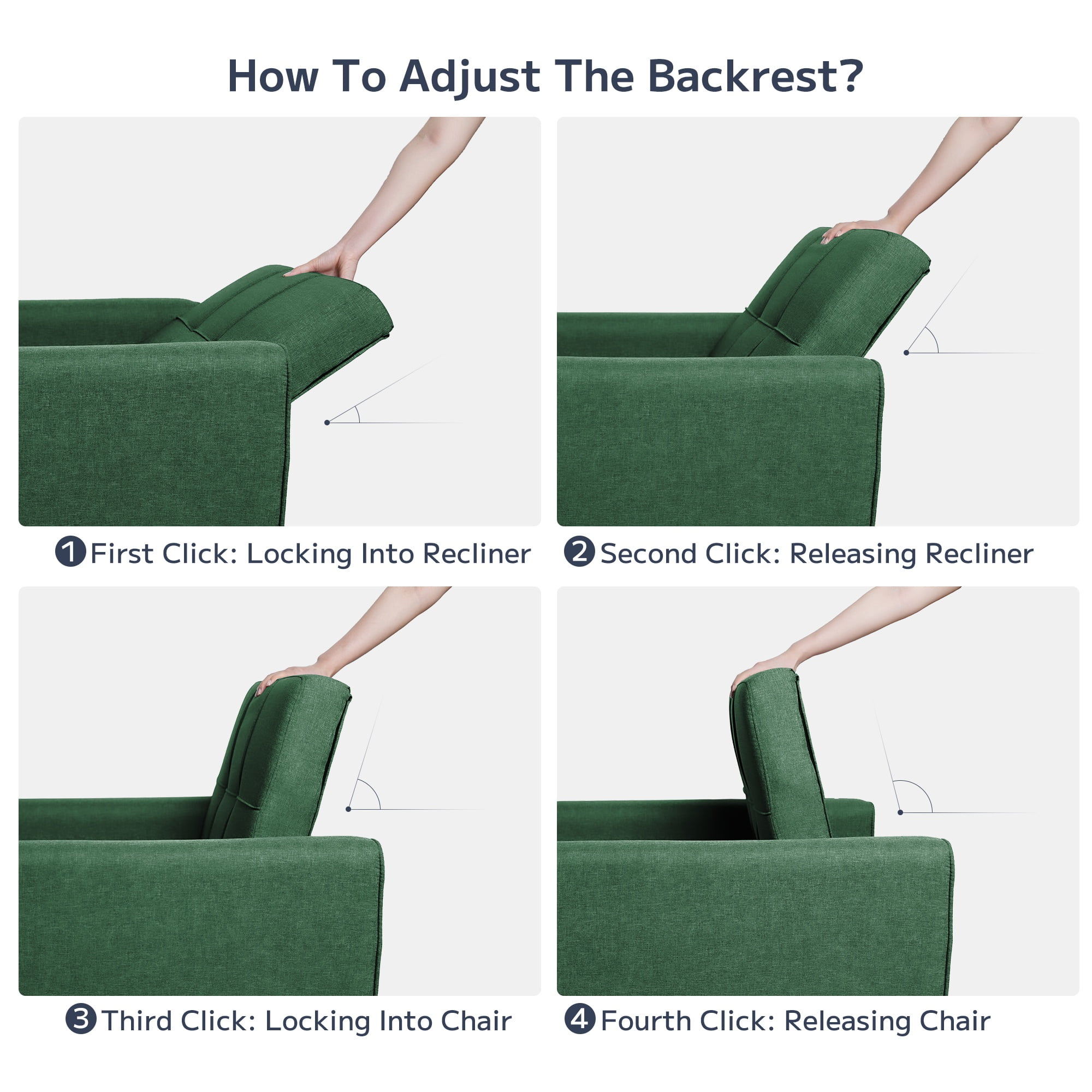 Asofer Sofa Bed Chair, 3 in 1 Convertible Futon Couch, Adjustable Backrest, for Living Room, Office, Green