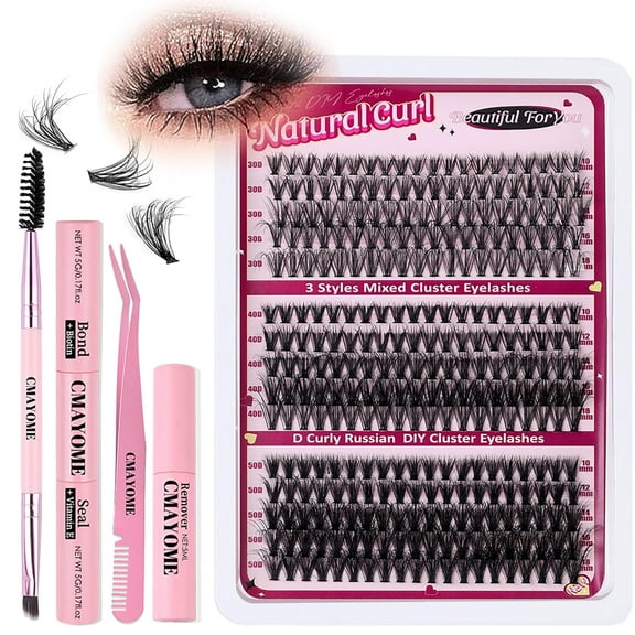 280 Pcs DIY Eyelash Clusters,10-18 mm Cluster Eyelash Kit Thick Eyelash Extension Kit with Lash Bond and Seal Lash Tweezers Individual Lashes For Beginners (Pink)