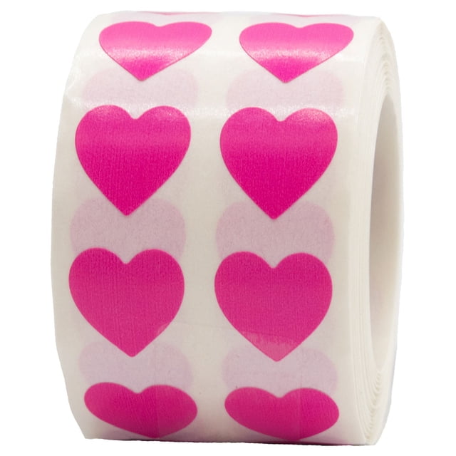 Hot Pink Heart Stickers, 0.5 Inch Wide, 1000 Labels on a Roll