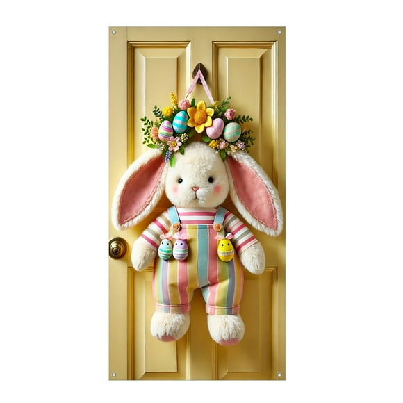 Lksixu Easter Decorations Easter Bunny Wreath Door Flag Door Hanging Door Cover Decoration Spring Easter Decor for Front Door Festive Easter Ornaments Spring Decor for Party Holiday
