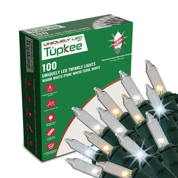 Christmas Uniquely LED Twinkle Lights  Matches Incandescent Exactly - 20 of 100 Lights Twinkle - Indoor Outdoor  100 Champagne Bulbs - 24.75 Feet, Christmas Tree Sparkling Twinkling Lights String
