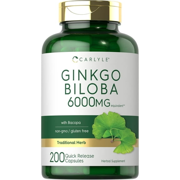 Ginkgo Biloba Capsules | 6000mg | 200 Count Supplement for Men and Women | by Carlyle