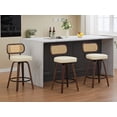 thumbnail image 3 of LEGAHOME Bar Stools set of 3, 26” Swivel Counter Height Bar Stools with Cane Rattan Back and Leather Seat, Mid-Century Modern Bar Stools for Kitchen Island, Bar, Dining Room, Walnut + Beige, 3 of 7