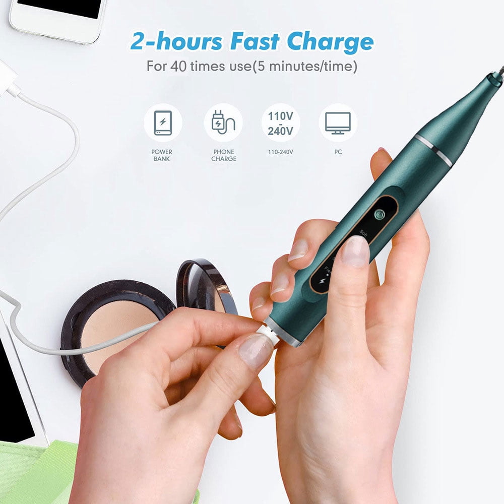 Seven-in-one true ultrasonic dental cleaner, with 5-speed function, made of ABS and PC - green
