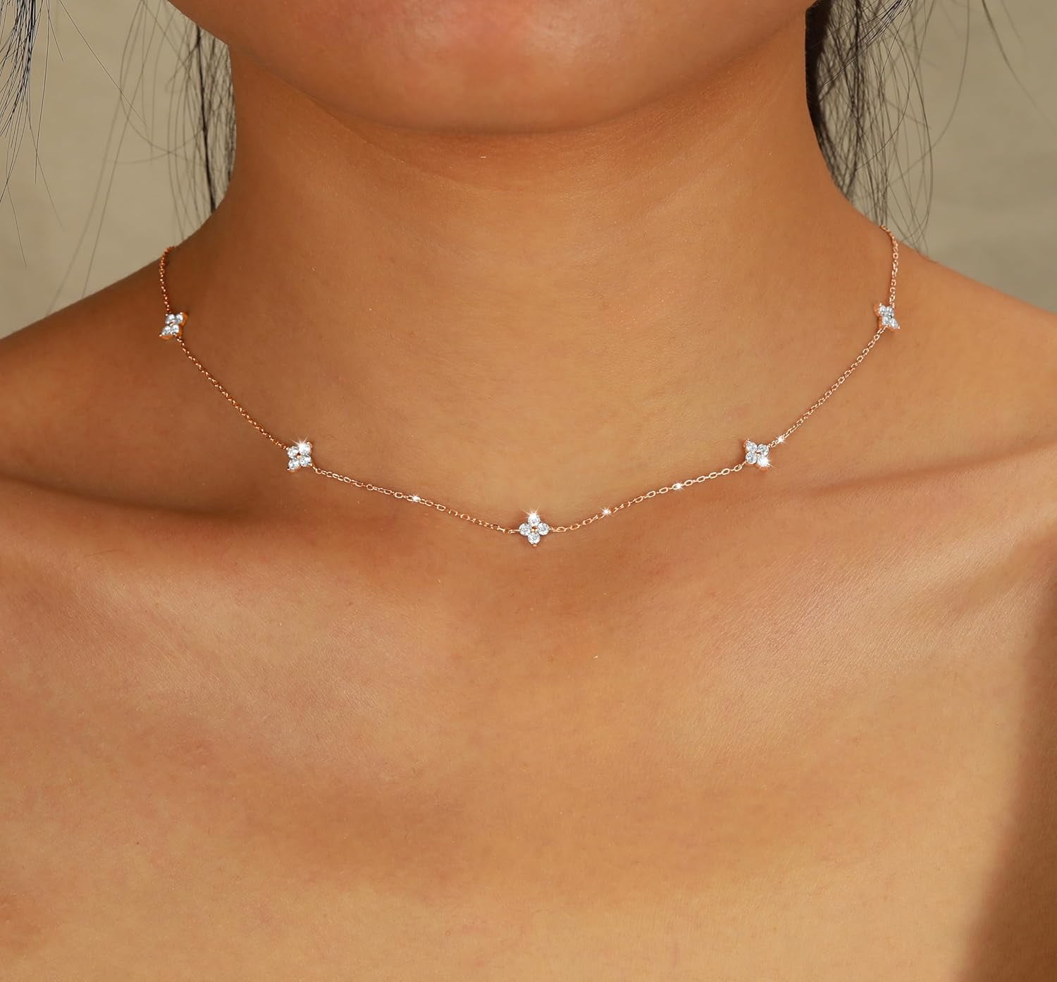 Lucky Leaf Necklace for Women 925 Sterling Silver Trendy 14K Gold Plating Layered Cute White CZ Flowers Pendant Choker Necklaces to Daughter Mom Minimalist Stackable Chain Wedding Prom Brides Jewelry