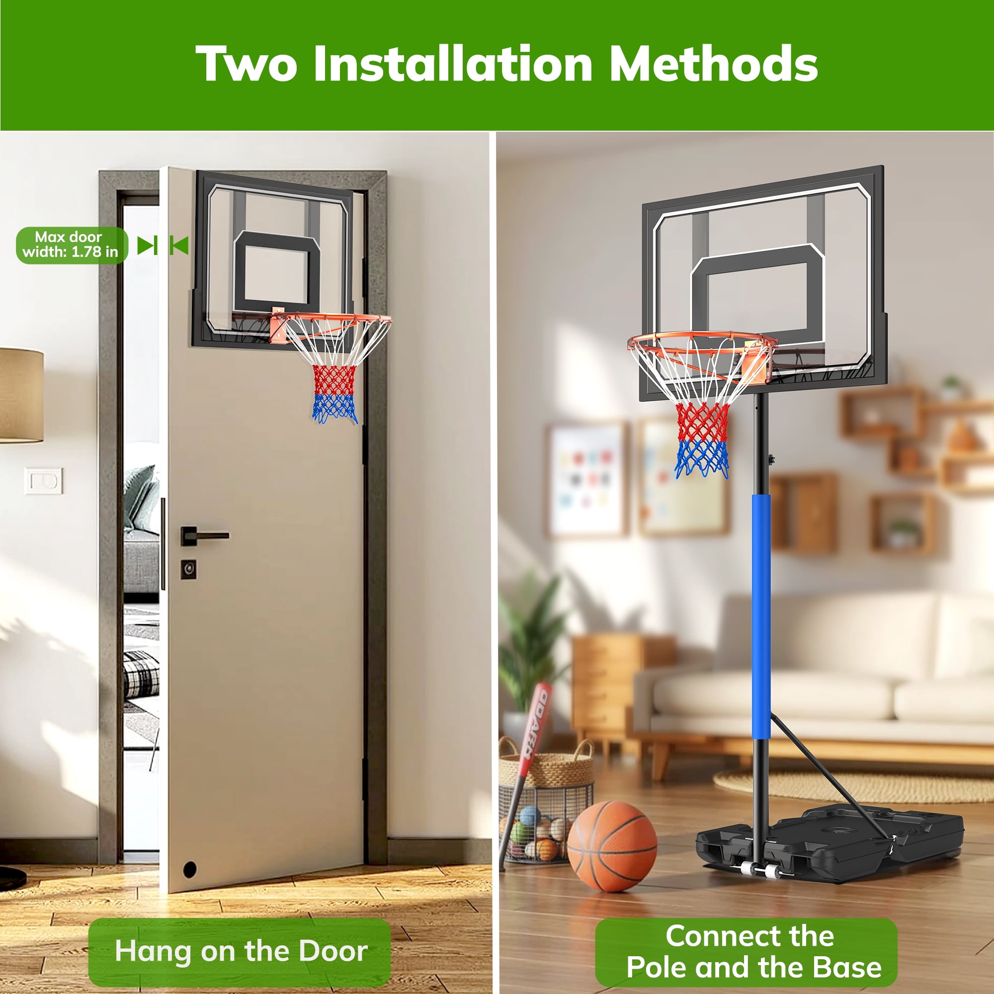 Basketball Hoop Stand 5-9 ft Adjustable, Portable Basketball Goals for Kids Teenagers, Great Outdoor, Backyard, Driveway, Indoor Play, Black