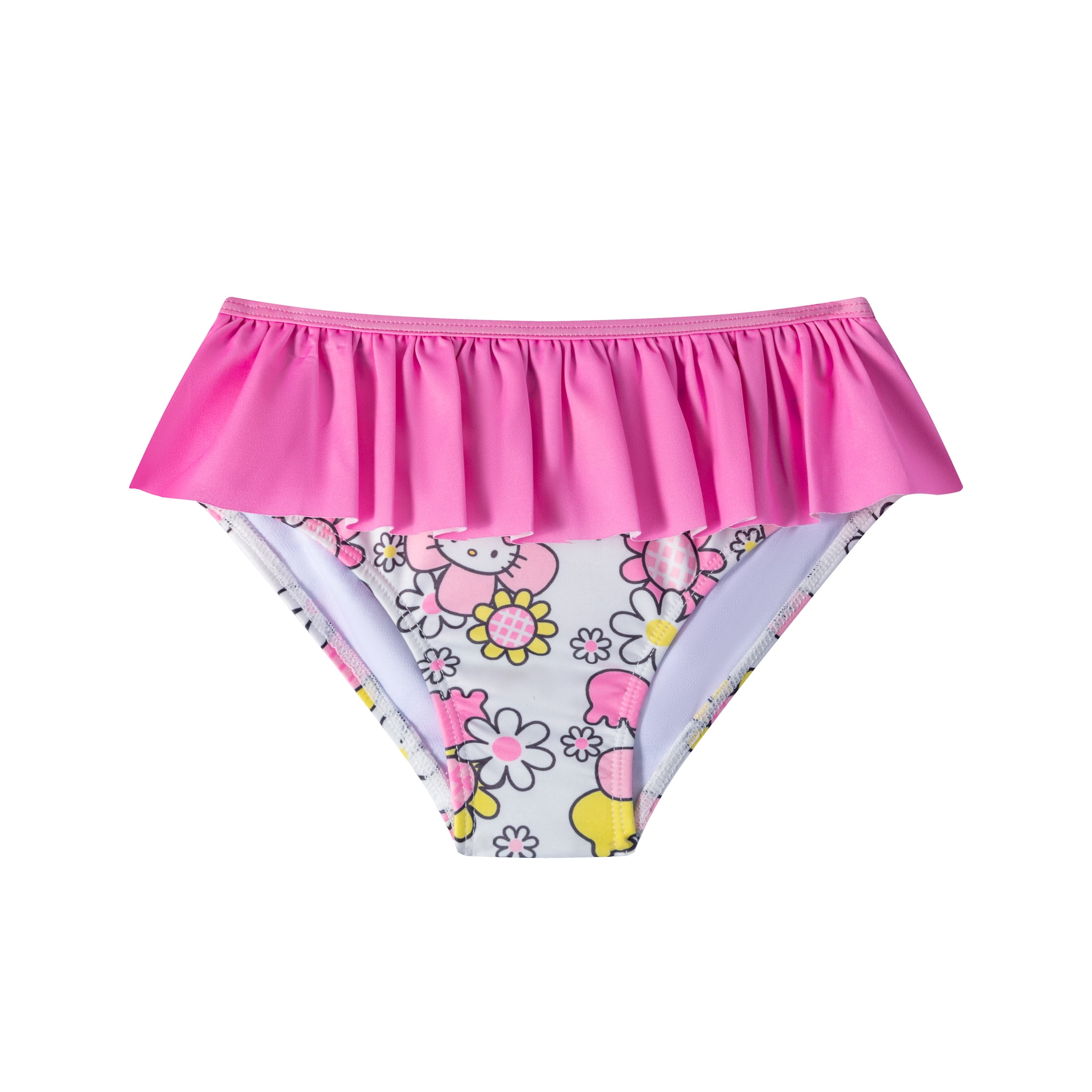 Hello Kitty Sanrio Girls Long Sleeve Rash Guard & Bikini Bottom UPF 50+, 2 Piece Swimsuit Set (Size 4-10)
