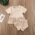 thumbnail image 2 of Baby Girls Summer Clothes Ruffle T Shirt Tops + Drawstring Shorts Outfit Set Cotton Clothing, 2 of 5