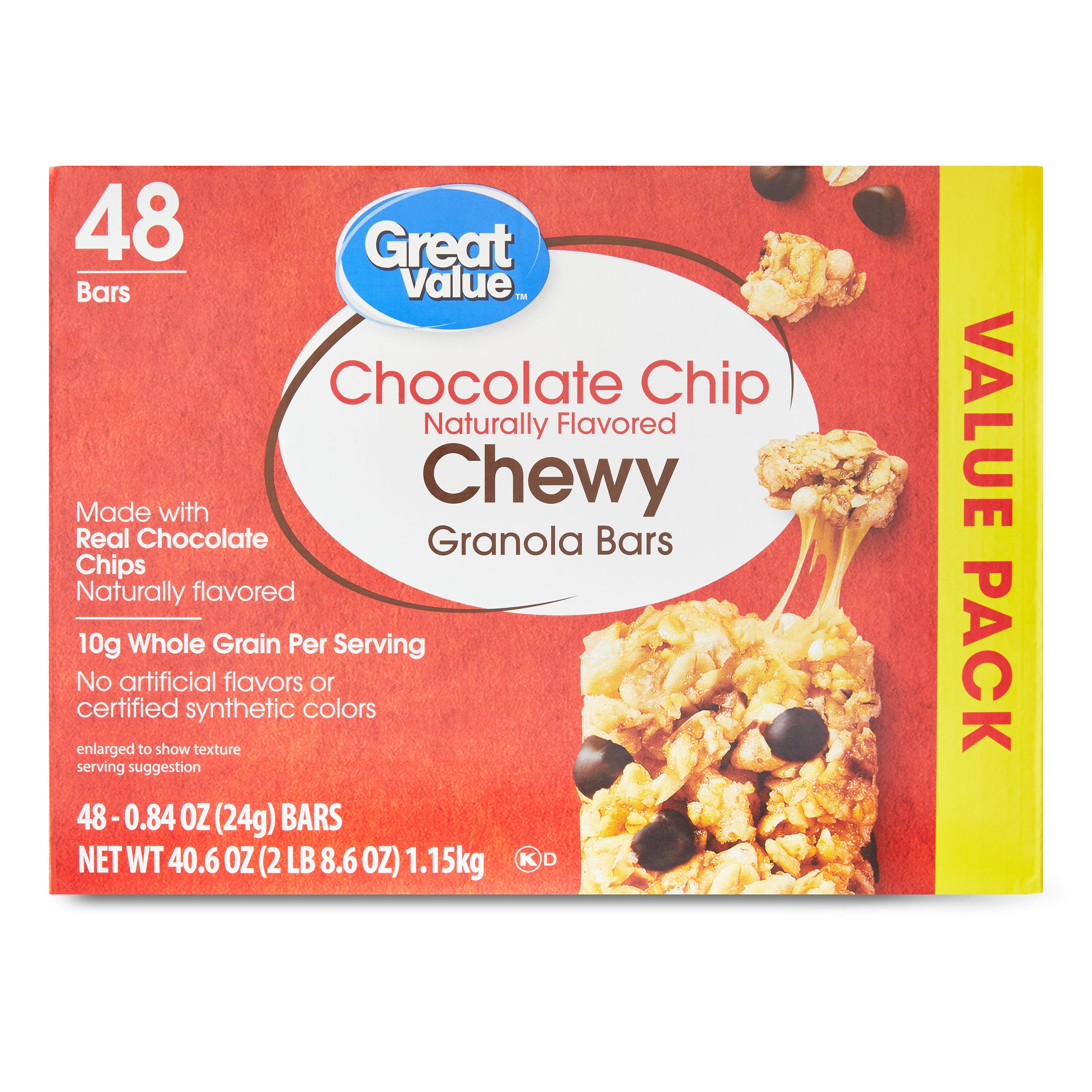 Great Value Chocolate Chip Chew Granola Bars, .84 oz, 48 Count