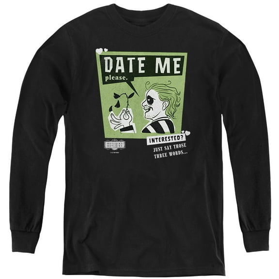 Beetlejuice Beetlejuice Date Me Youth Long Sleeve T Shirt, Black, Small