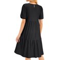 thumbnail image 6 of HUBERY Women Crew Neck Short Puff Sleeve Ruffled Keyhole Back Midi Dress, 6 of 6