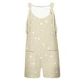 thumbnail image 5 of Abcomgle Kid Rompers for Girls 10-12 Sleeveless Adjustable Strap Short Jumpsuits Kids Summer Polka Dot Cotton Linen with Pockets Overalls for Girls 5-6 Years,Beige, 5 of 5