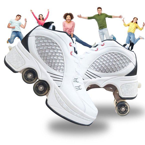 MLyzhe Deformation Roller Shoes Male and Female Skating Shoes Adult Children's Automatic Walking Shoes Invisible Pulley Shoes Skates with Double-Row Deform Wheel…