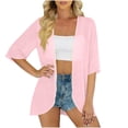 thumbnail image 4 of GERsome Womens Cardigans Summer Beach Cover Up Swimwear Short Sleeve Chiffon Kimono Loose Casual Tops,Pink,Size 2XL, 4 of 8