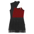 thumbnail image 6 of JanJean Women Sequins Latin Dance Leotard Dancewear Fringe Salsa Rumba Ballroom Dance Costume Burgundy L, 6 of 7