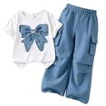 thumbnail image 3 of JIAYUE Girls Outfit Sets Crew Neck Short Sleeve 2 Piece Cute Bow Print T Shirt Tops & Cargo Pants Spring Summer 10 16Y Classic Children Clothes Suits, 3 of 9
