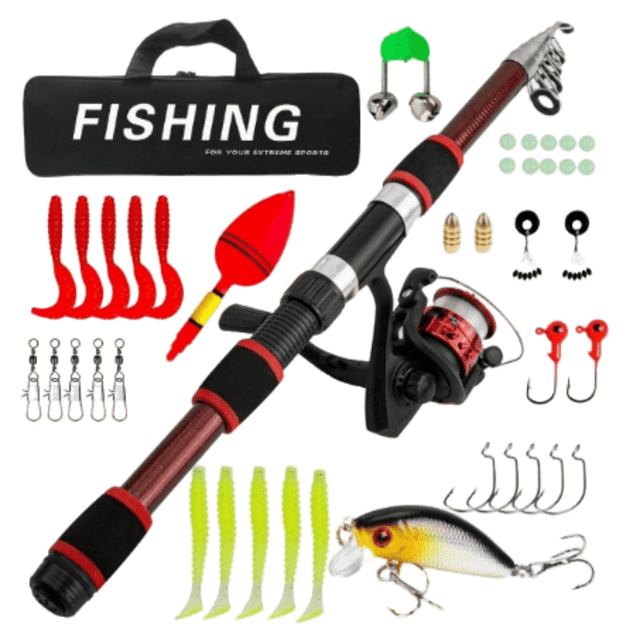 Telescopic Fishing Rod and Reel Combo 6ft Fiberglass Portable Travel Kit for All Anglers