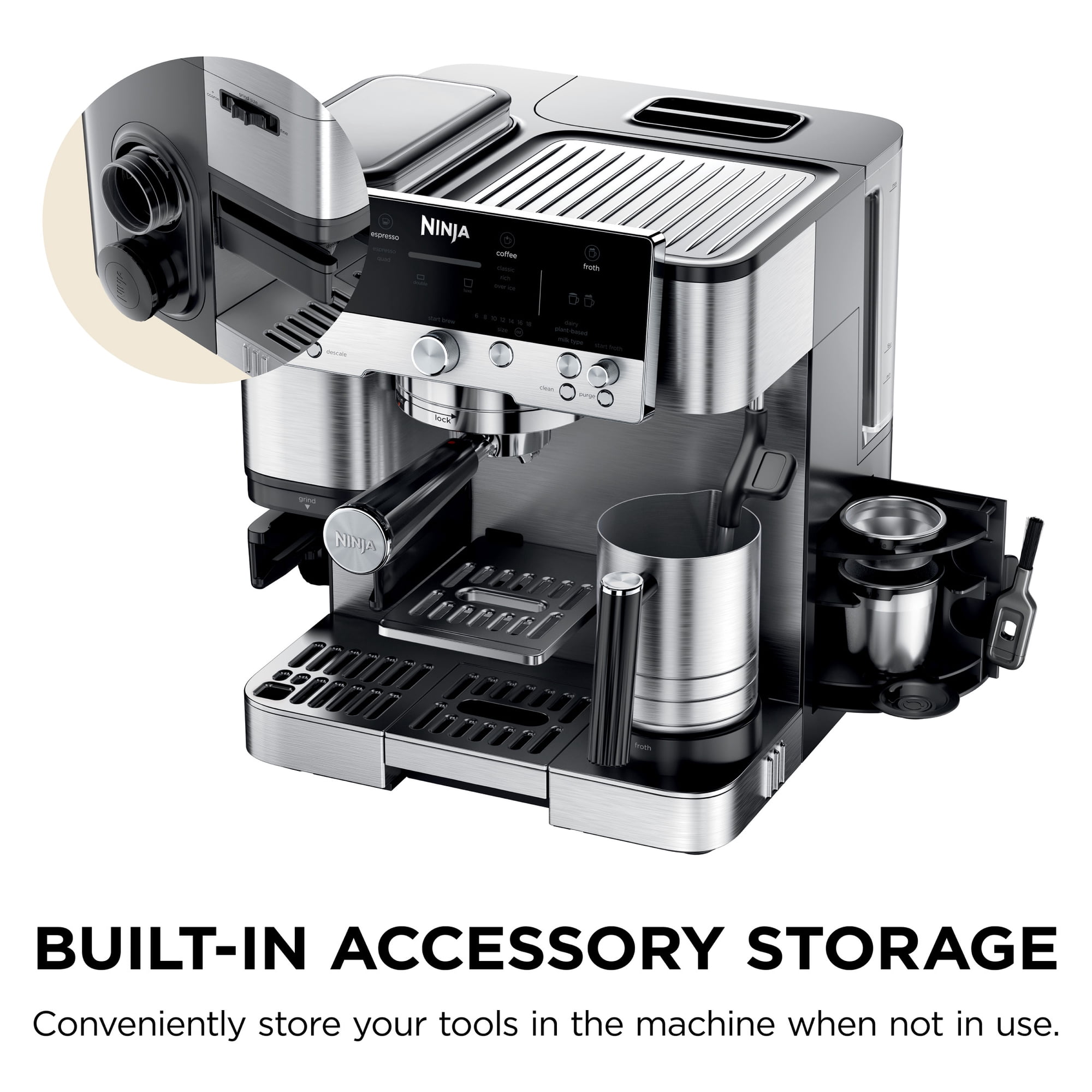 Ninja Luxe Café Premier Espresso Machine & Drip Coffee Maker, Rapid Cold Brew, Integrated Grinder, Assisted Tamper, Hands-Free Frother for Cappuccinos, Dairy or Non-Dairy, ES600 Stainless Steel