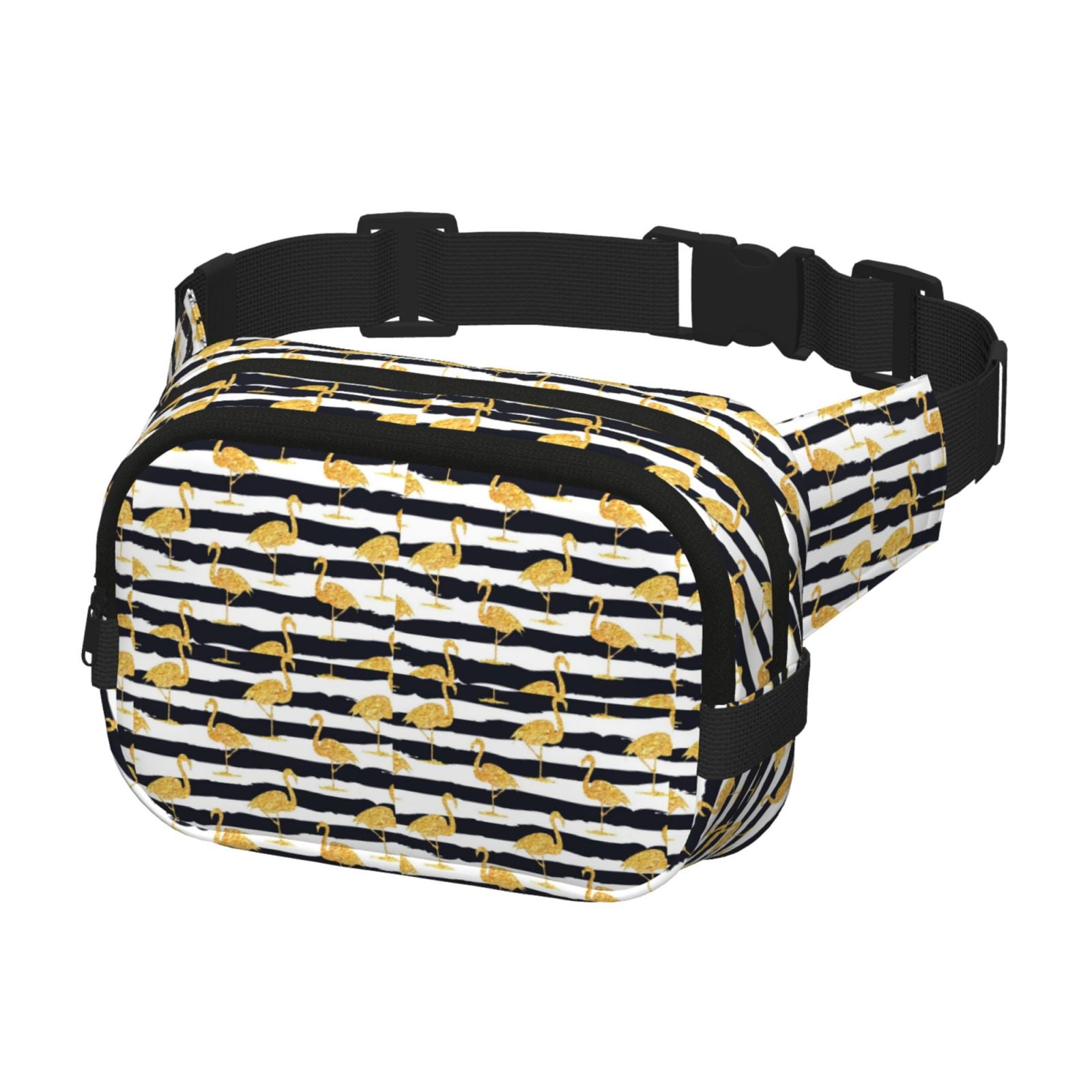 Picia Gold Flamingo Print Square Double-Layer Waist Bag Mini Adjustable Waist Belt Bag Exercise Running Travel Hiking
