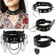 thumbnail image 3 of HOOUN Women Gothic Leather Punk Choker O-Ring Chain Spike Rivet Buckle Collar Necklace-D, 3 of 9