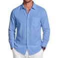 thumbnail image 2 of GENTS BLISS Men Linen Shirts Long Sleeve Button Down Shirts for Men Roll-up Solid Shirts with Pocket, 2 of 13