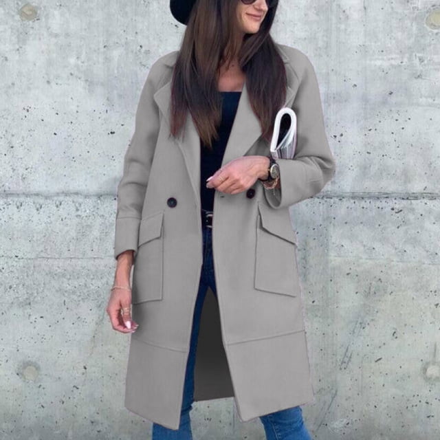 Chaqueta de manga larga, chaqueta de largo midi, abrigo con cuello vuelto, abrigo de largo midi con botones, el mejor de su clase