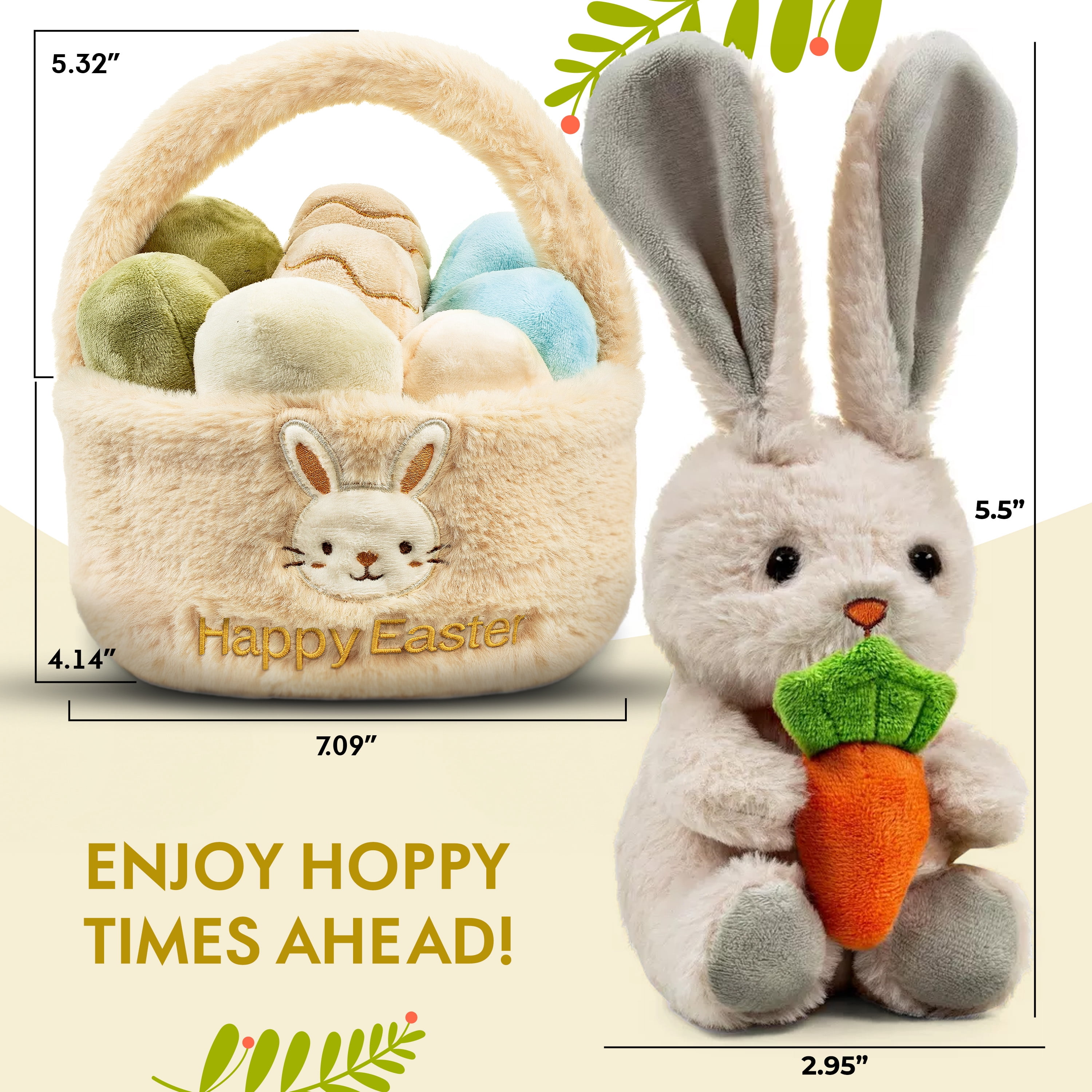 Easter Basket Stuffer Toys Set, Cuddly Easter Plush Bunny Holding Carrot with 6pc Water-Activated Surprise Unicorn Hatching Eggs, Easter Gift for Kids
