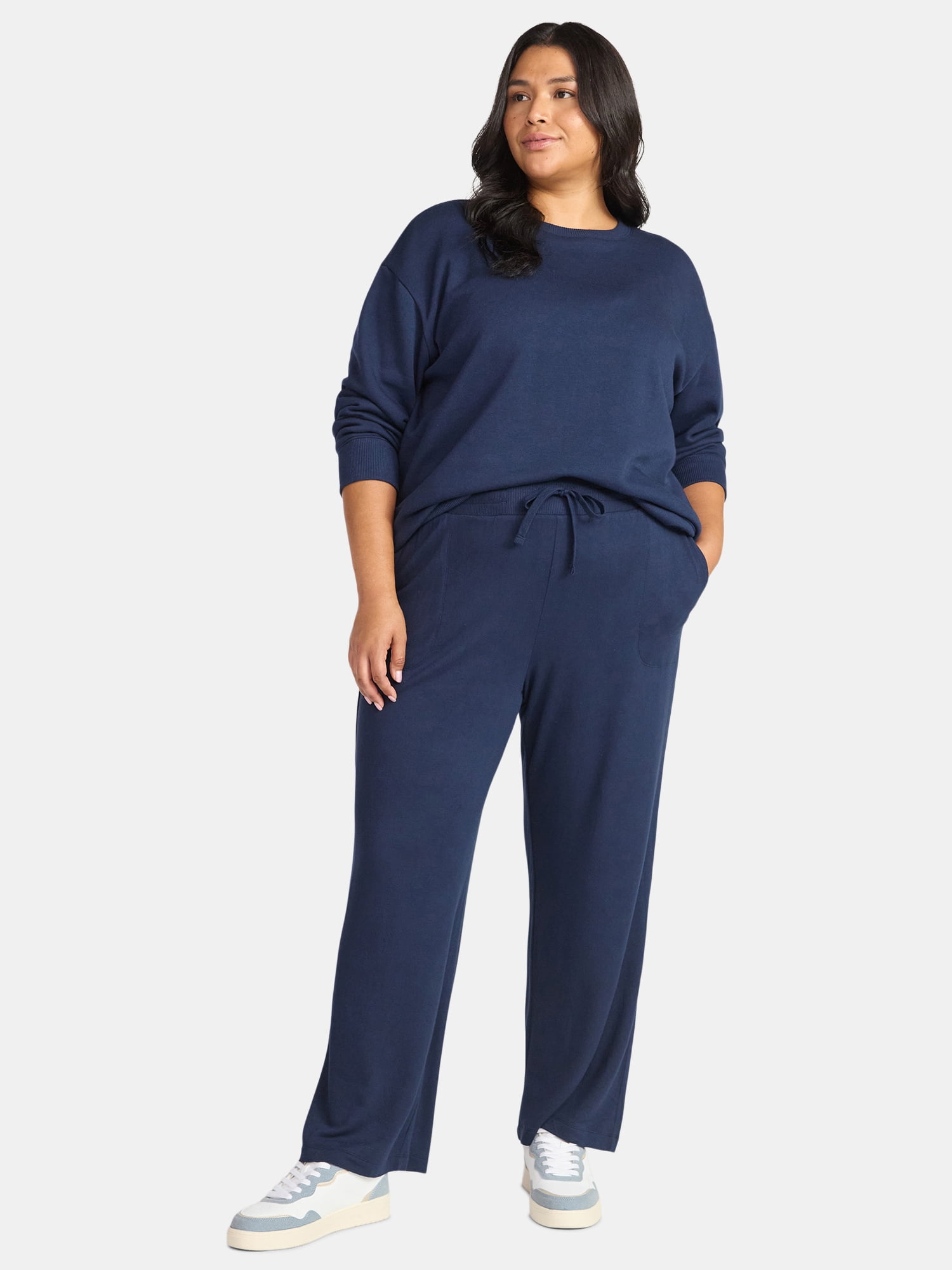 Terra & Sky Women's Plus Size Knit Wide Leg Pants, 28" Inseam, Sizes 0X-5X