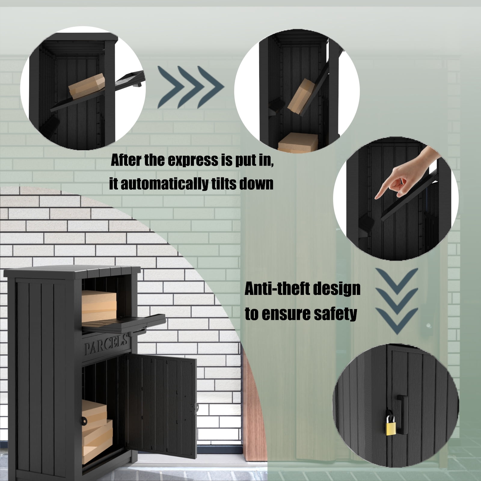 MAYEERTY 48 Gallon Lockable Parcel Package Drop Box, Bold PARCELS Sign Delivery Box for Front Porch Yard